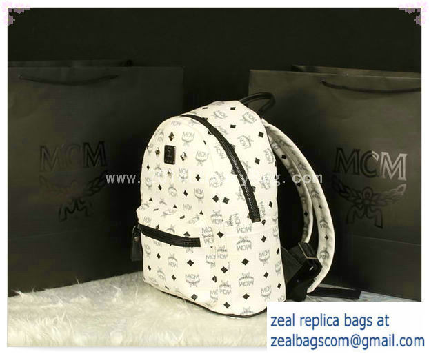 High Quality Replica MCM Stark Backpack Large in Calf Leather 8004 White